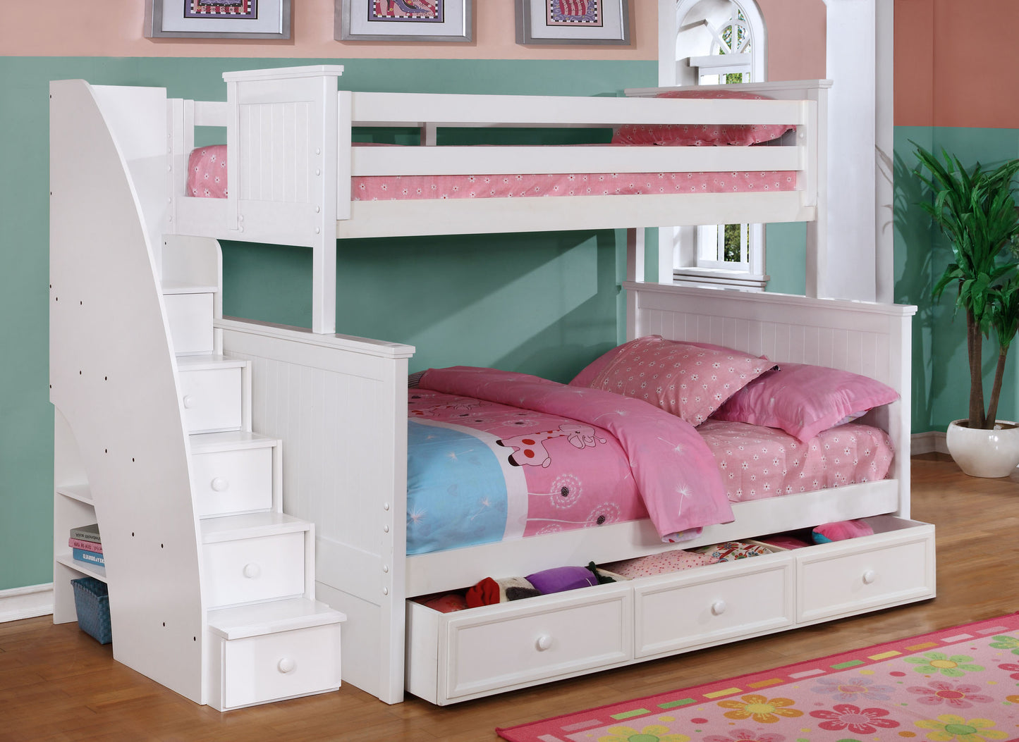 Kids Life Logan Twin Over Full Bunk Bed with Stairs