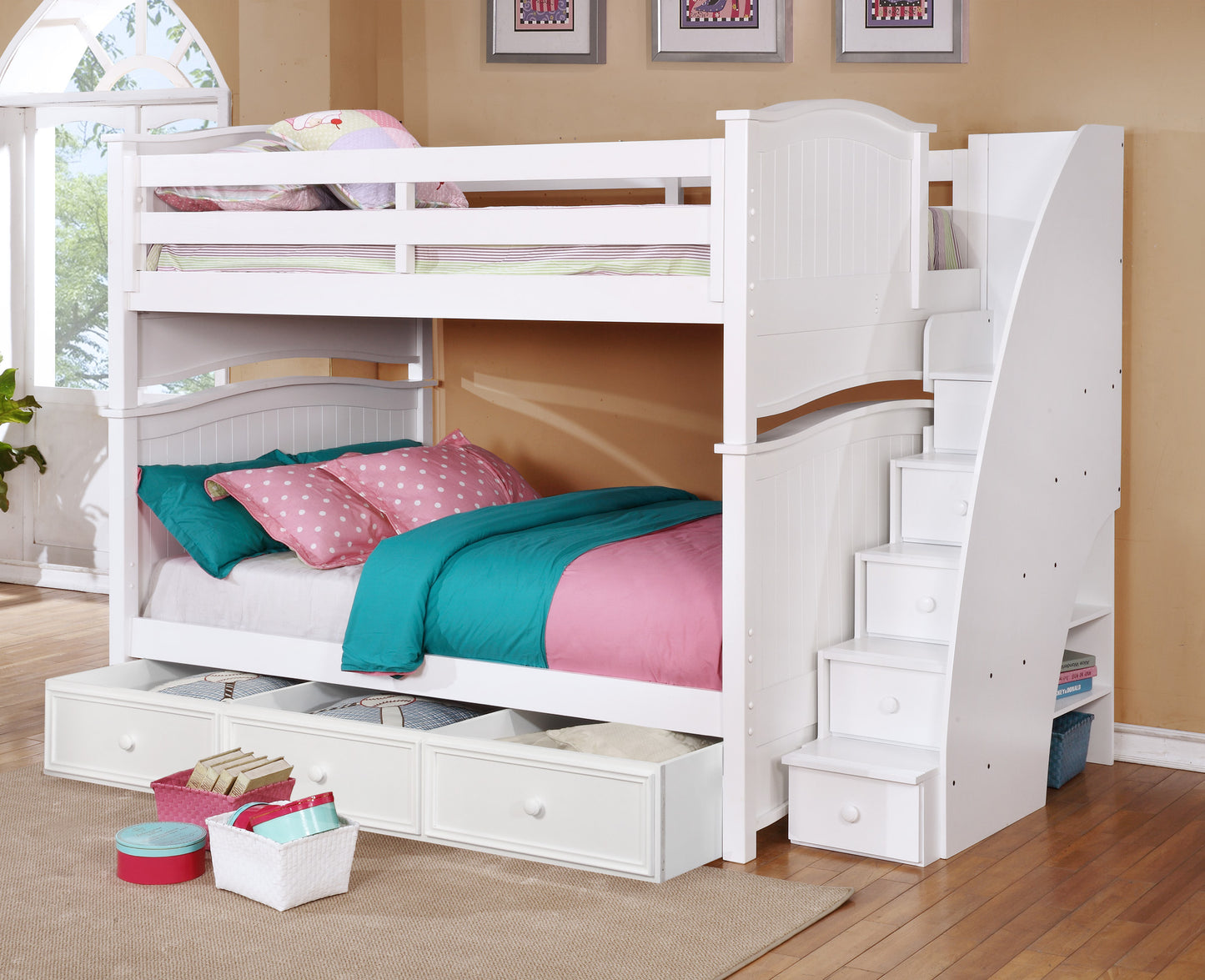 Kids Life Sterling Full Over Full Staircase Bunk Bed in White