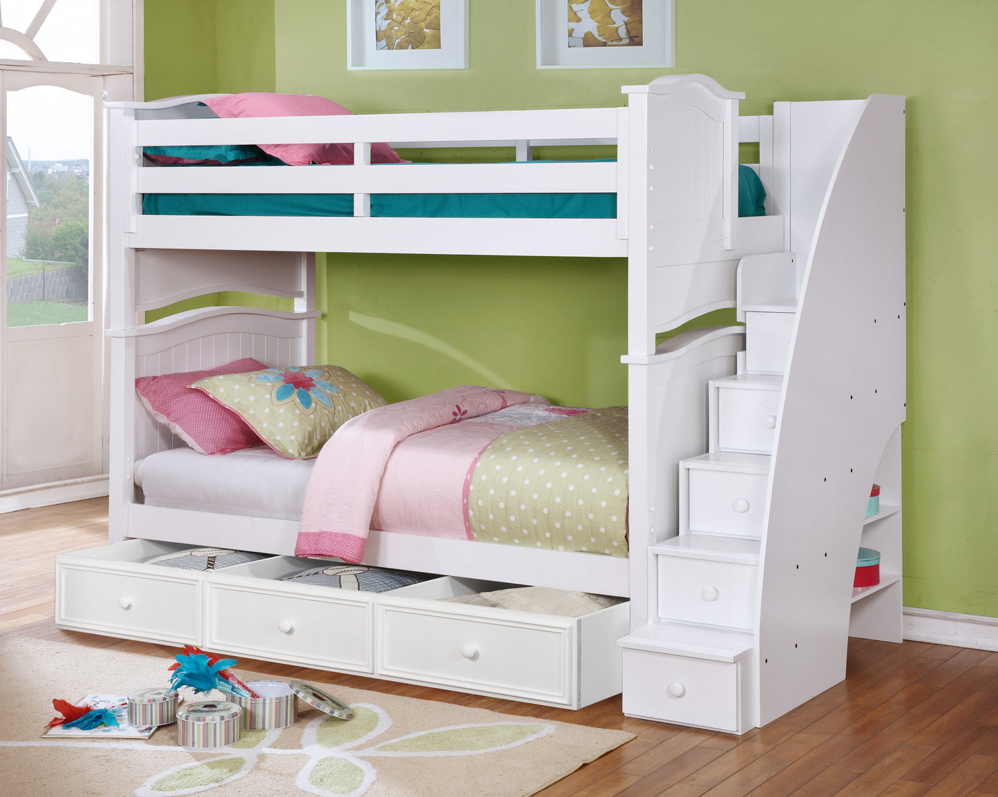 Kids Life Sterling Twin Over Twin Staircase Bunk Bed in White