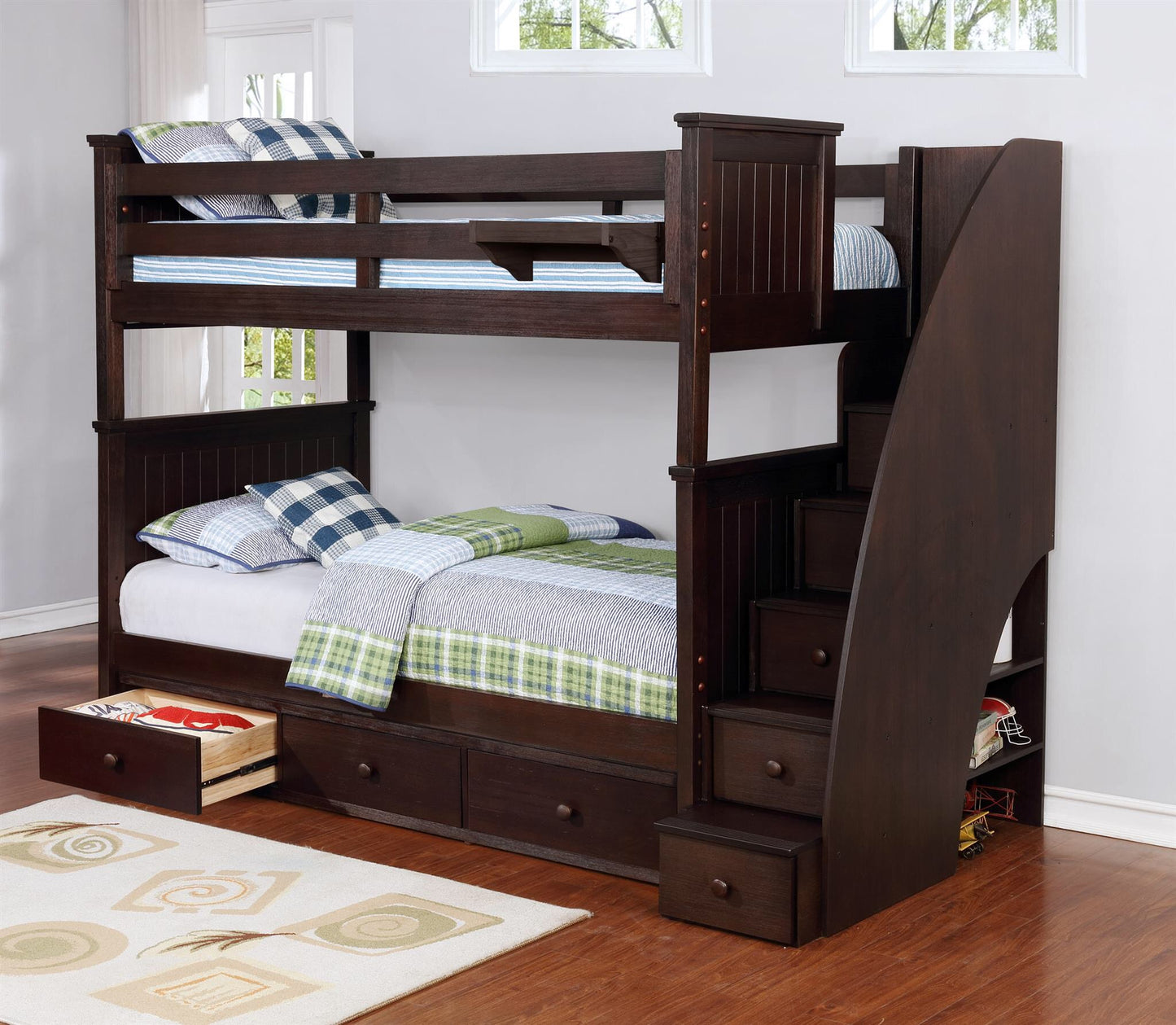 Kids Life Logan Twin Over Twin Bunk Bed with Stairs