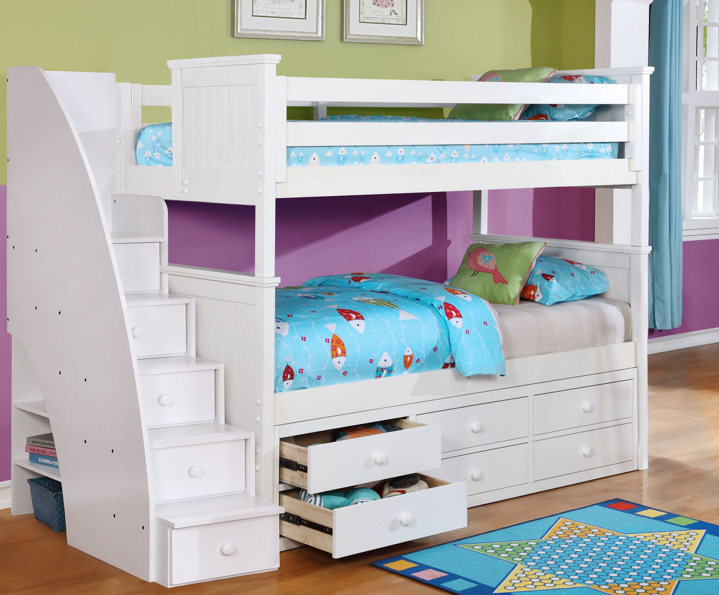 Kids Life Logan Twin Over Twin Bunk Bed with Stairs