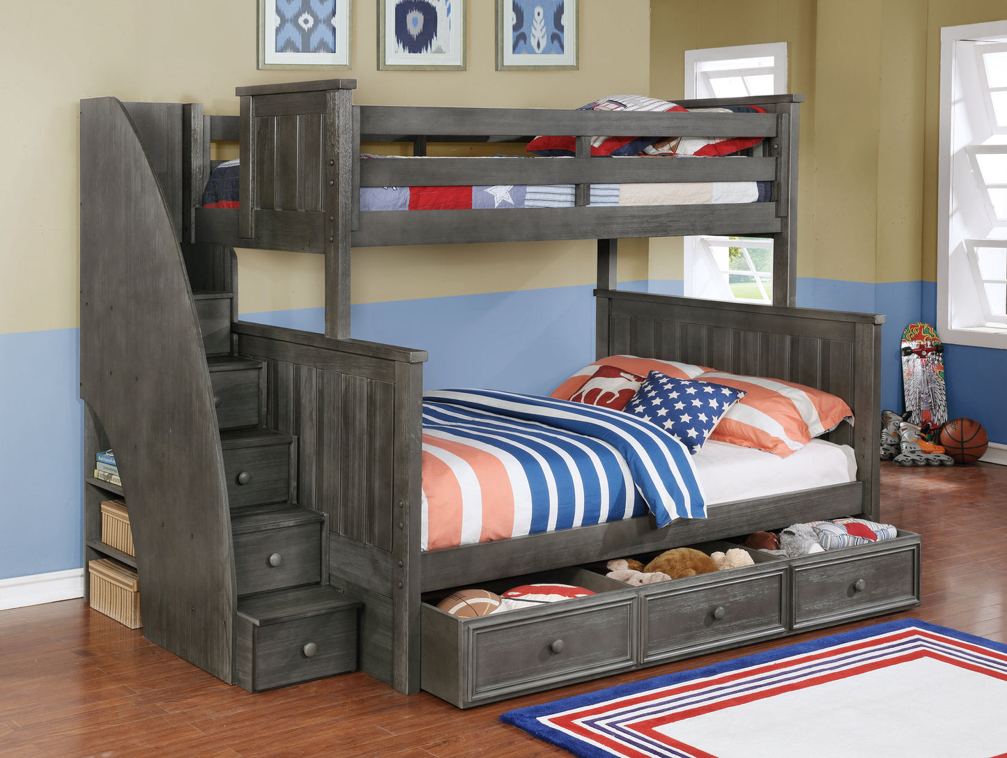 Kids Life Mason Twin Over Full Bunk Bed with Staircase