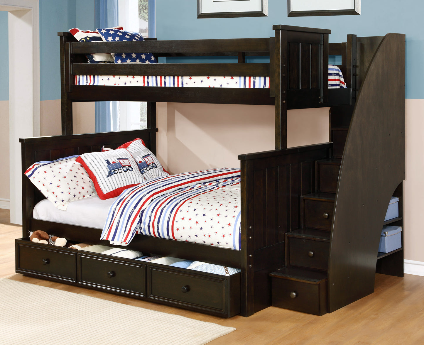 Kids Life Mason Twin Over Full Bunk Bed with Staircase