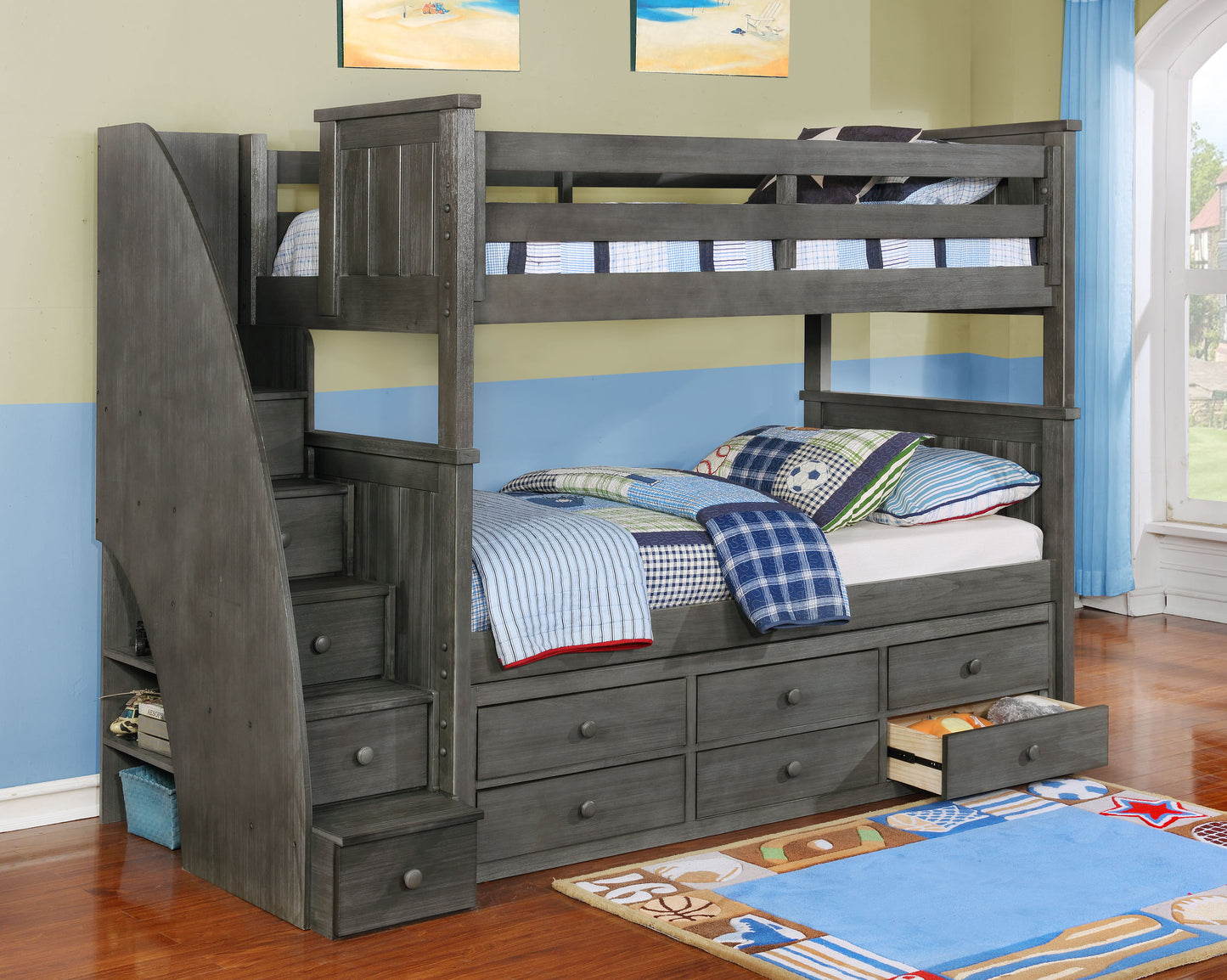 Kids Life Mason Twin over Twin Bunk Bed with Staircase