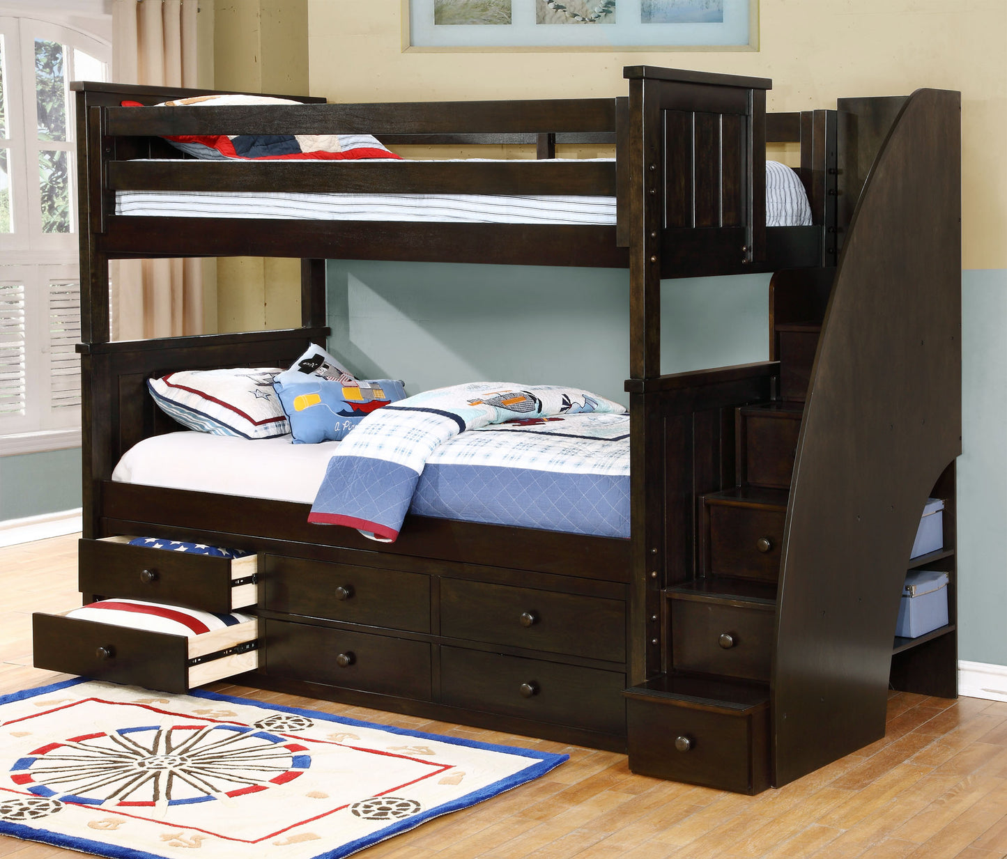 Kids Life Mason Twin over Twin Bunk Bed with Staircase