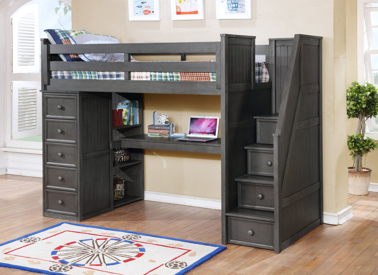 Kids Life Versatile Full Size Loft Bed with Desk and Stairs