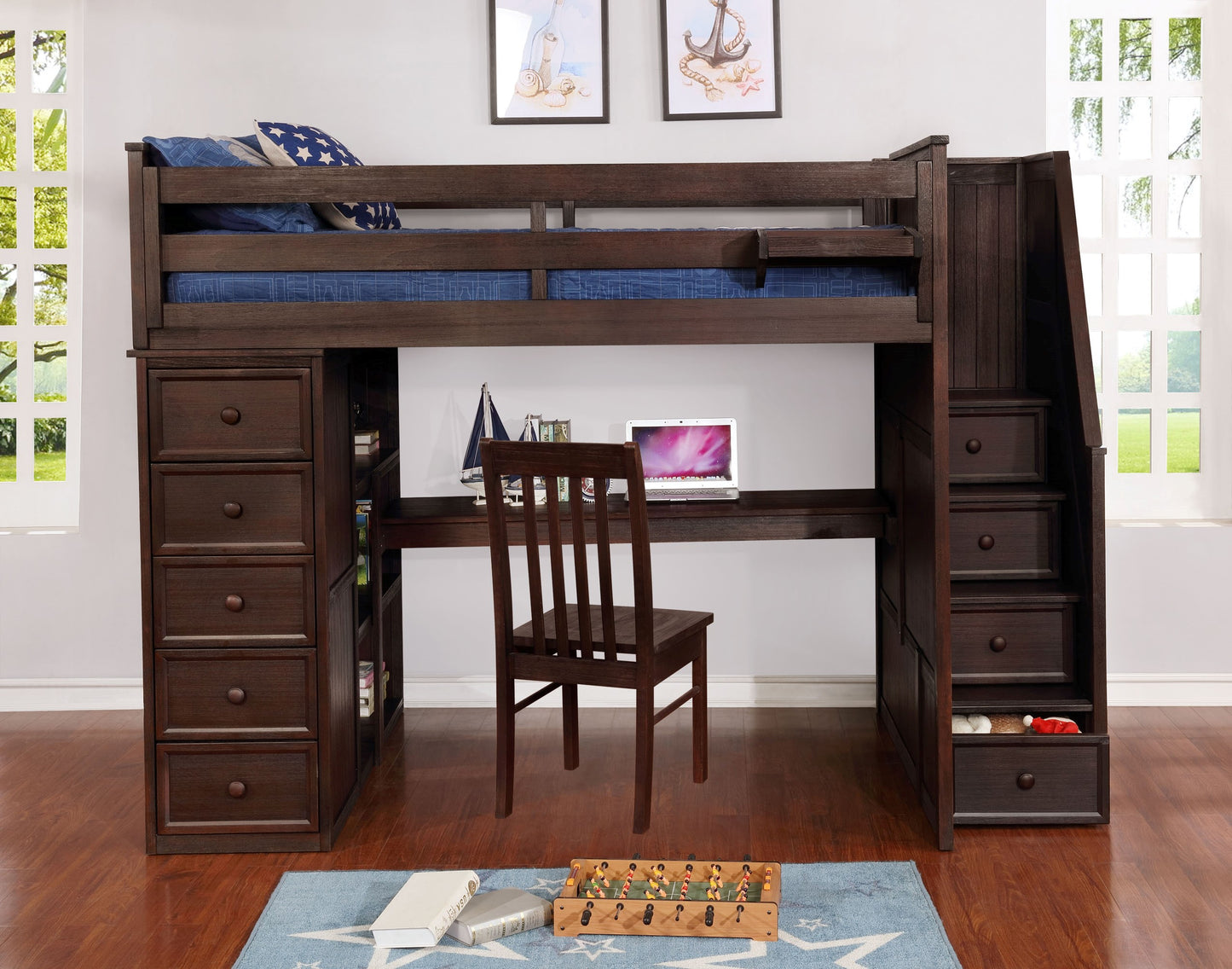 Kids Life Versatile Full Size Loft Bed with Desk and Stairs