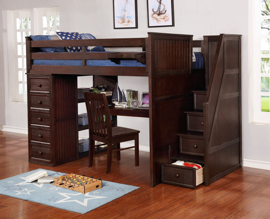 Kids Life Versatile Full Size Loft Bed with Desk and Stairs