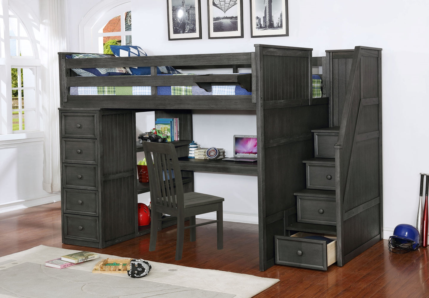 Kids Life Versatile Full Size Loft Bed with Desk and Stairs