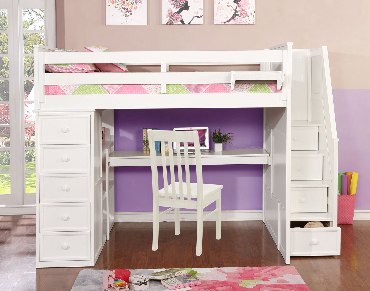 Kids Life Versatile Full Size Loft Bed with Desk and Stairs