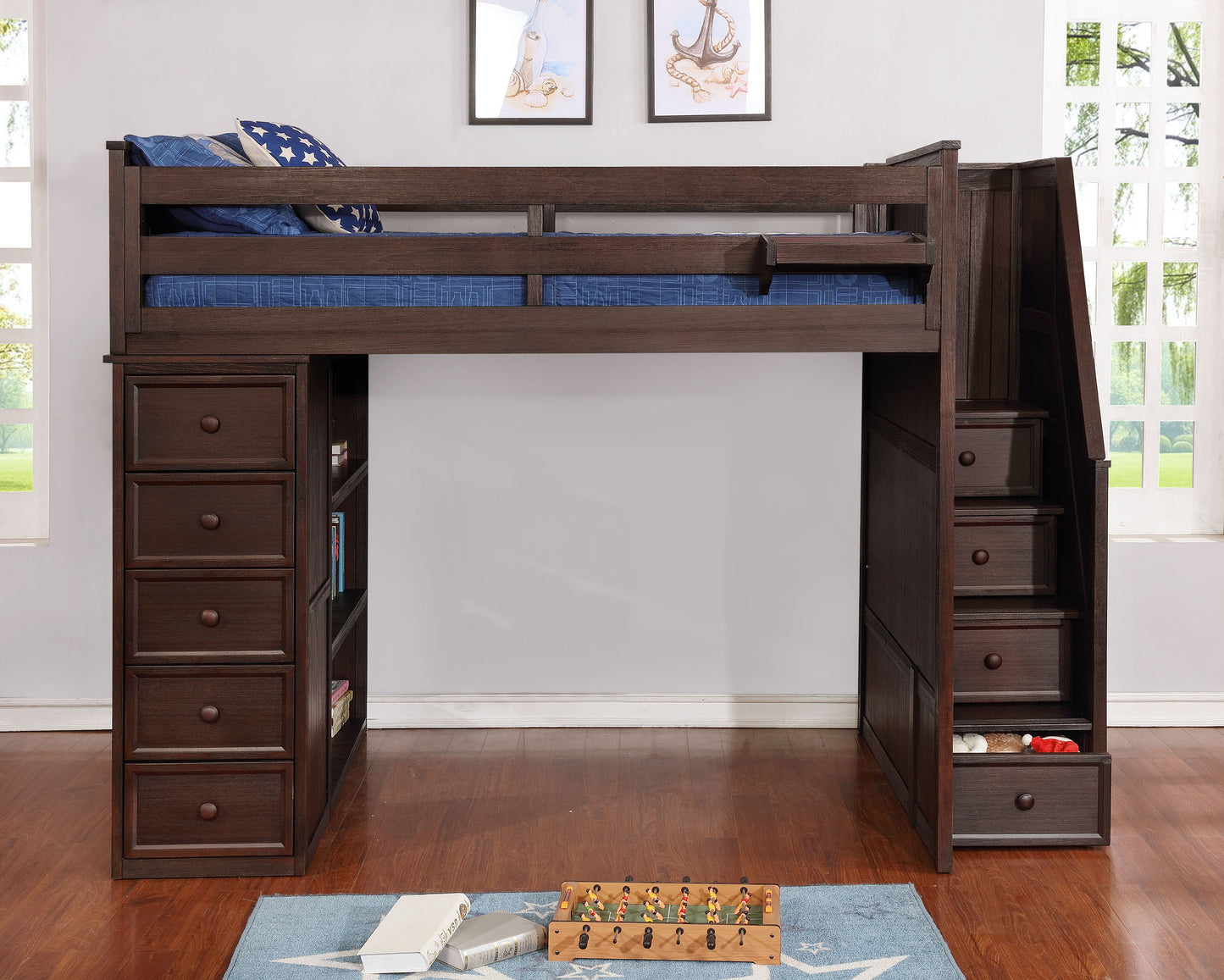 Kids Life Versatile Twin Size Loft Bed with Stairs