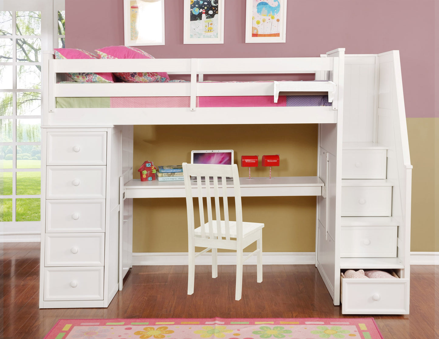 Kids Life Versatile Twin Size Loft Bed with Desk and Stairs