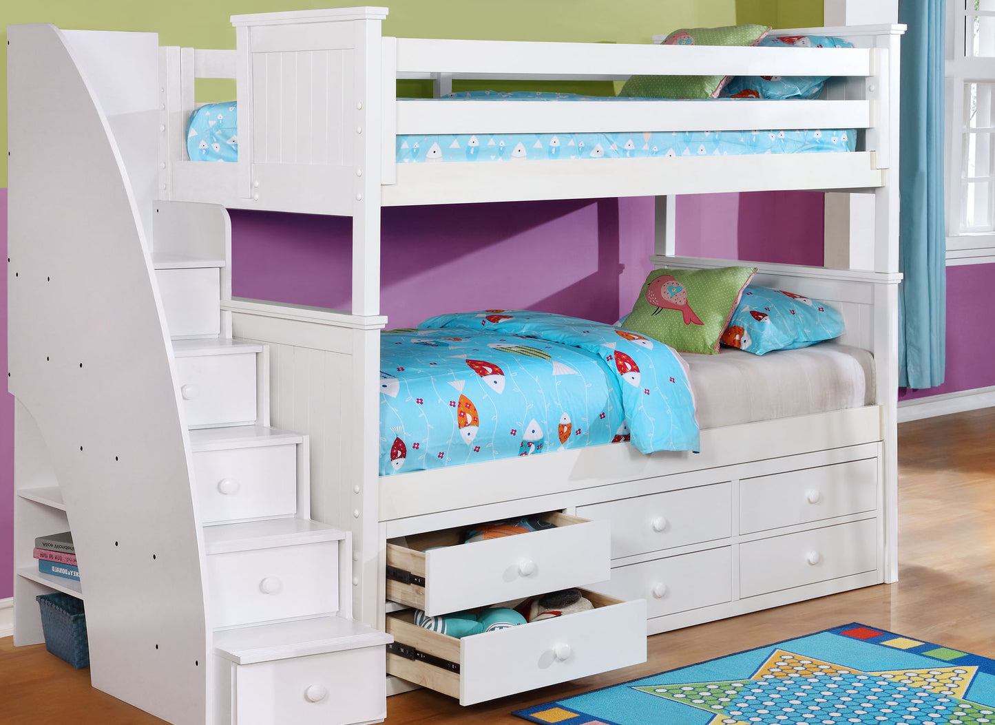 Kids Life Logan Twin Over Twin Bunk Bed with Stairs