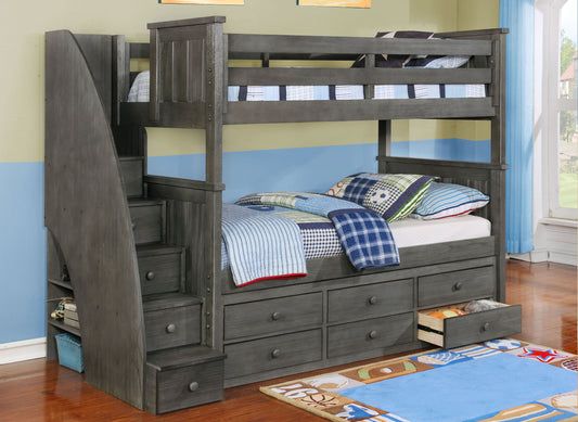 Kids Life Mason Twin over Twin Bunk Bed with Staircase